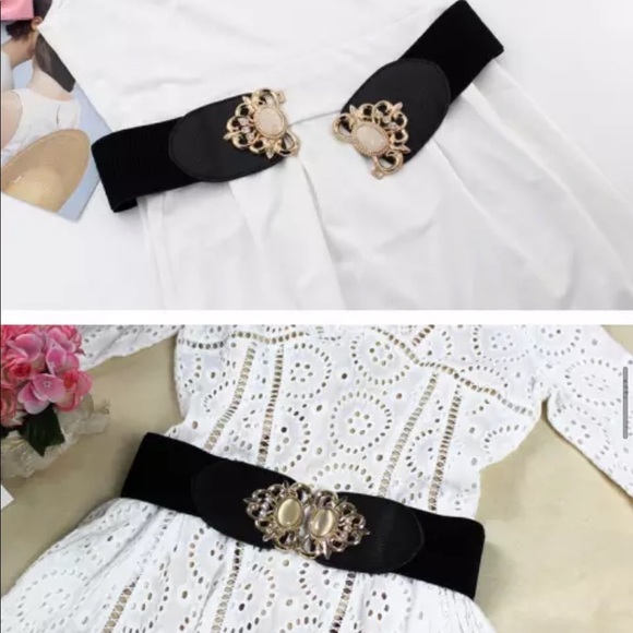 Elastic Leather Gemstone Wide Fashion Belt - Picture 8 of 11